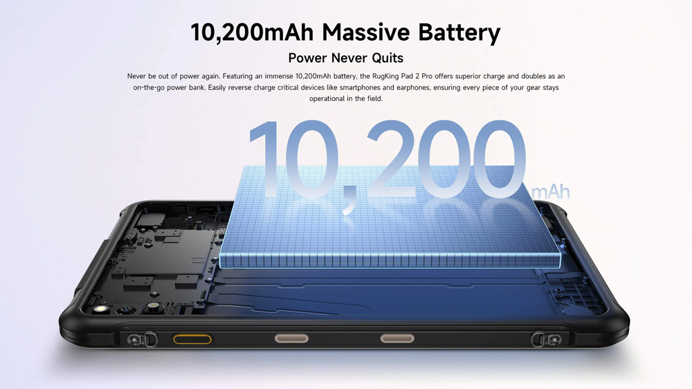 ULEFONE tablet RugKing Pad 2 Pro, 10.1", 8/256GB, 10200mAh, IP68/IP69K/MIL-STD-810H, 4G, μαύρο - Image 4