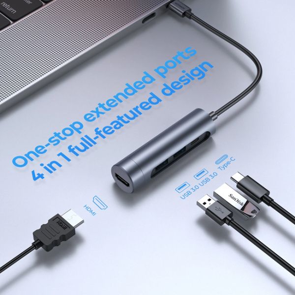 Alternative view of JOYROOM docking station S-H113-DG, 4 θυρών, USB-C, 100W PD, 4K, γκρι