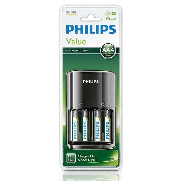 Alternative view of PHILIPS φορτιστής μπαταριών AA & AΑΑ NiMH SCB1450NB με 4x AAA, μαύρος
