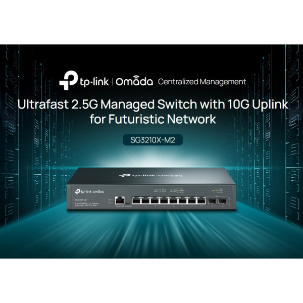 Alternative view of TP-LINK L2+ managed switch SG3210X-M2, 8x 2.5Gbps θύρες, V1.0