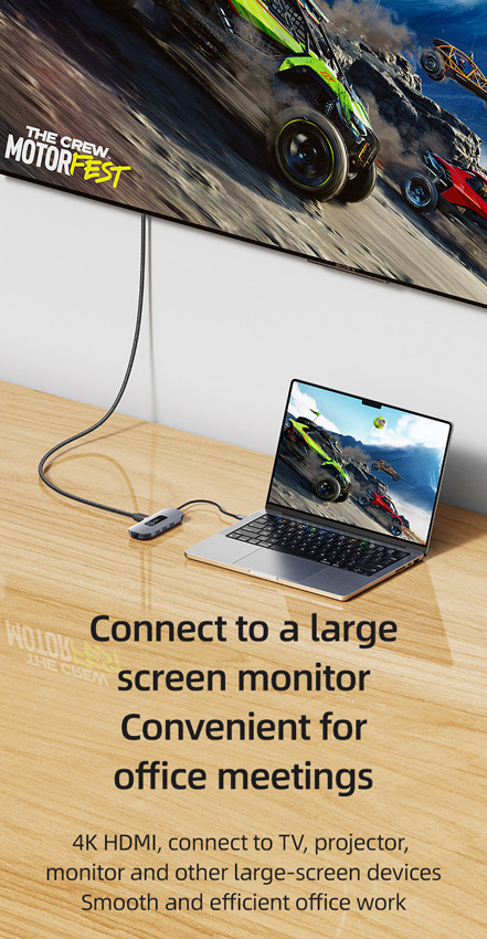 USAMS docking station US-SJ643, 8 θυρών, USB-C, 4K, 100W PD, LAN, γκρι - Image 6
