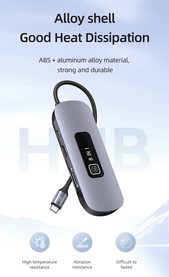 USAMS docking station US-SJ643, 8 θυρών, USB-C, 4K, 100W PD, LAN, γκρι - Image 7
