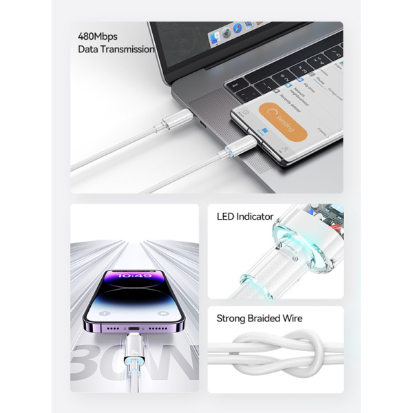 Alternative view of USAMS καλώδιο Lightning σε USB-C US-SJ659, 30W, 480Mbps, 1.2m, μαύρο