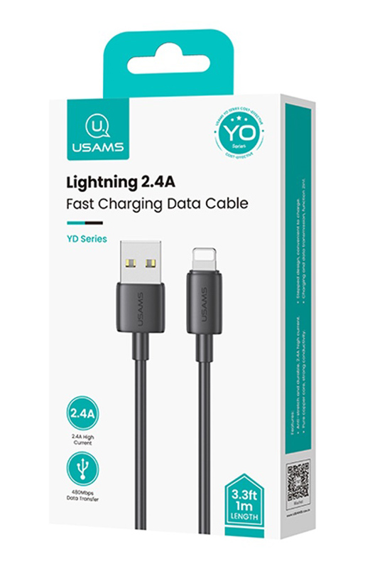 USAMS καλώδιο Lightning σε USB US-SJ709, 2.4A, 480Mbps, 1m, μαύρο - Image 3