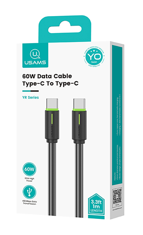 USAMS καλώδιο USB-C US-SJ734, 60W, 480Mbps, 1m, μαύρο - Image 4