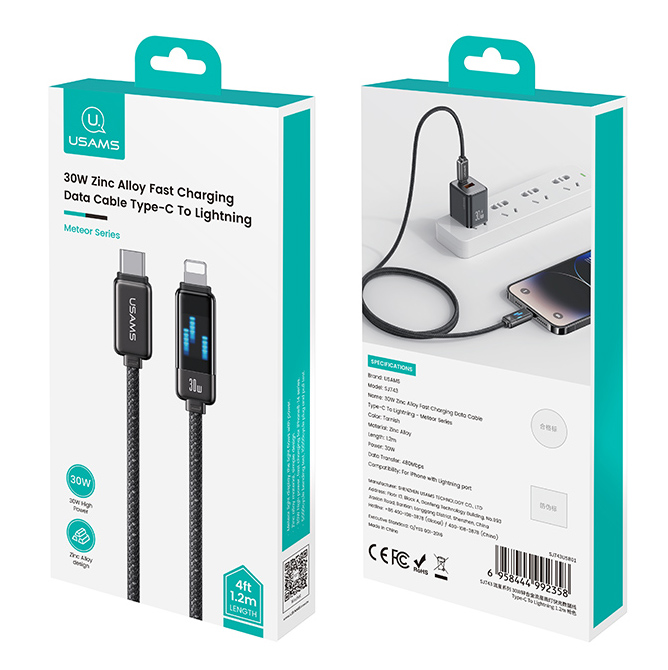 USAMS καλώδιο Lightning σε USB-C SJ743, 30W, 480Mbps, 1.2m, μαύρο - Image 4