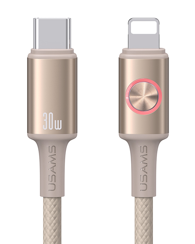 USAMS καλώδιο Lightning σε USB-C SJ753, 30W, 480Mbps, 1.2m, μπεζ