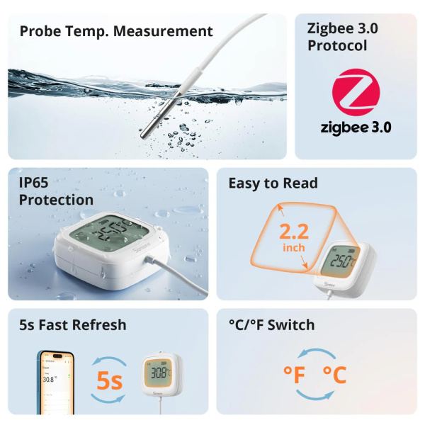 Alternative view of SONOFF smart θερμόμετρο SNZB-02LD, έως 115 °C, ZigBee 3.0, λευκό