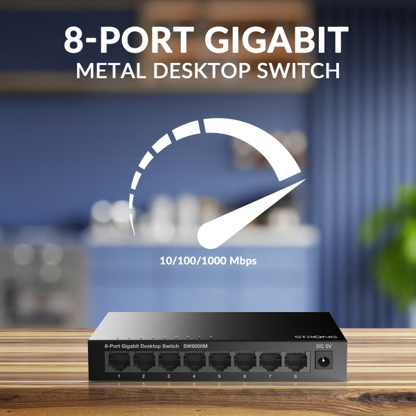 Alternative view of STRONG switch SW5000M, 8x Gigabit θύρες, 1000Mbps