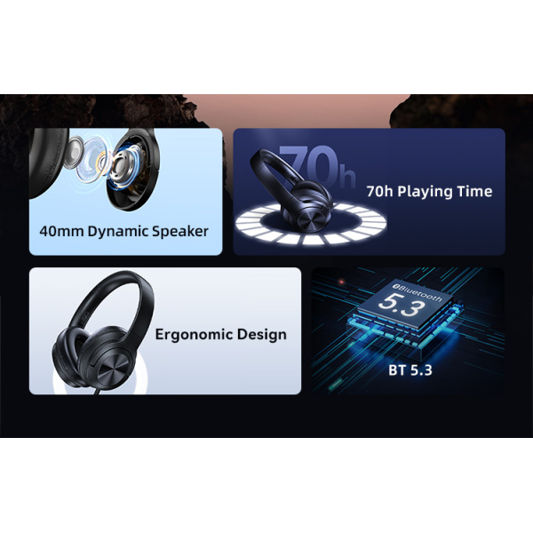 Alternative view of USAMS headphones YH21, ασύρματα & ενσύρματα, Φ40mm, 500mAh, μαύρα