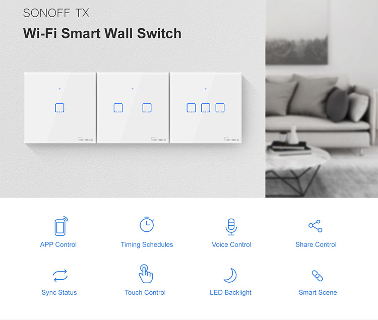 SONOFF smart διακόπτης ΤΧ-T2EU1C, αφής, Wi-Fi, μονός, λευκός - Image 3
