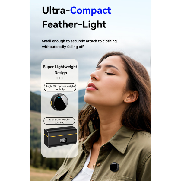 Alternative view of UPTECH ασύρματα μικρόφωνα UPW-M9MAX με θήκη φόρτισης, USB-C, 2.4GHz, μαύρο