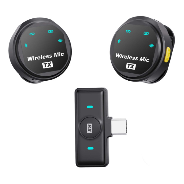 Alternative view of UPTECH ασύρματα μικρόφωνα UPWS-08 με θήκη φόρτισης, USB-C, 2.4GHz, μαύρο