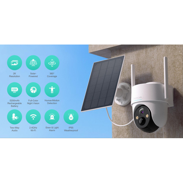 Alternative view of BOTSLAB smart ηλιακή κάμερα W313, 3MP/2K, WiFi, PTZ, SD, 5200mAh, IP65