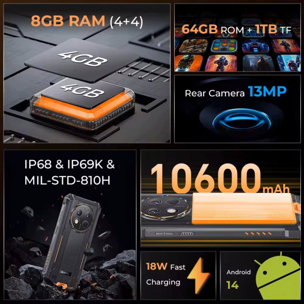 Alternative view of OUKITEL smartphone WP28E, 6.52", 4/64GB, 10600mAh, IP68/IP69K, μαύρο