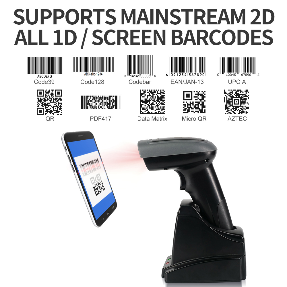 GTCODESTAR barcode scanner X-1901B με βάση, 1D & 2D, ενσύρματο & ασύρματο, Bluetooth, 2000mAh, μαύρο - Image 4