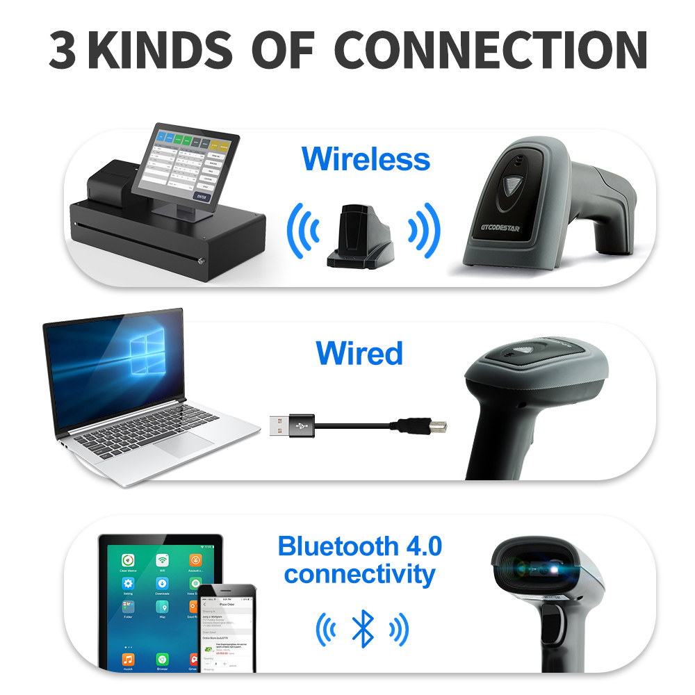 GTCODESTAR barcode scanner X-1901B με βάση, 1D & 2D, ενσύρματο & ασύρματο, Bluetooth, 2000mAh, μαύρο - Image 5