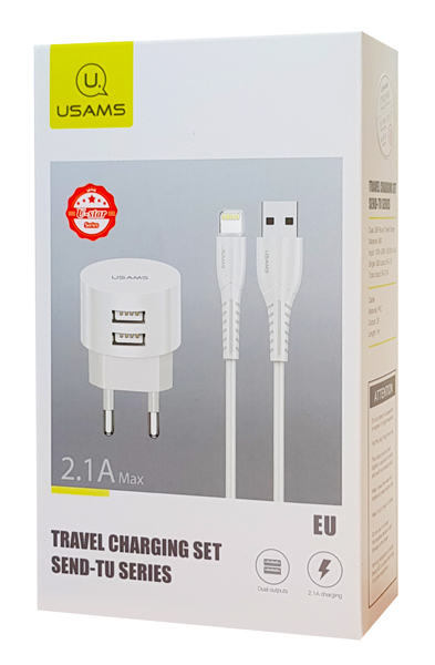 USAMS φορτιστής τοίχου T20 & καλώδιο Lightning, 2x USB, 2.1A, λευκός - Image 5