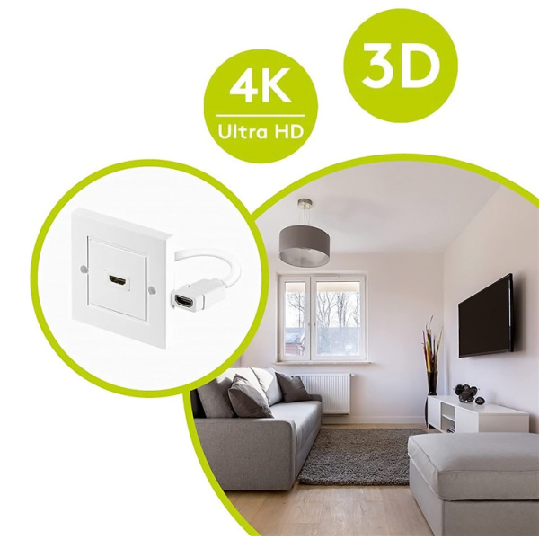 Alternative view of GOOBAY πρίζα τοίχου HDMI 51722, gold-plated, 4K, λευκή