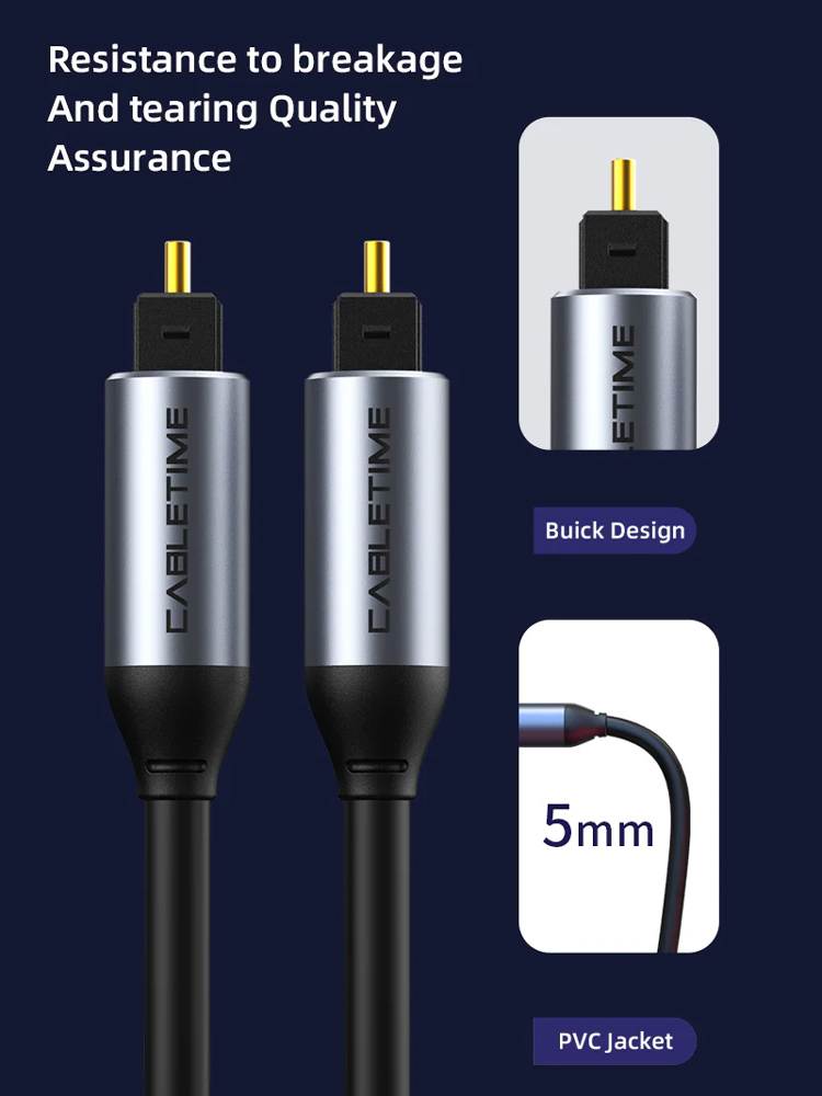 CABLETIME καλώδιο ήχου Toslink CT-AV380-P04GN, gold plated, 5mm, 1m, μαύρο - Image 2