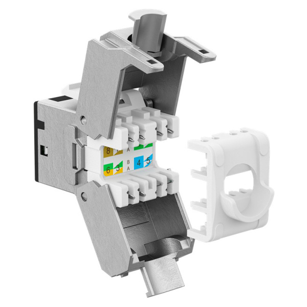 Alternative view of GOOBAY Keystone module RJ45 77943, CAT 6A STP, slim, toolfree, ασημί/μαύρο