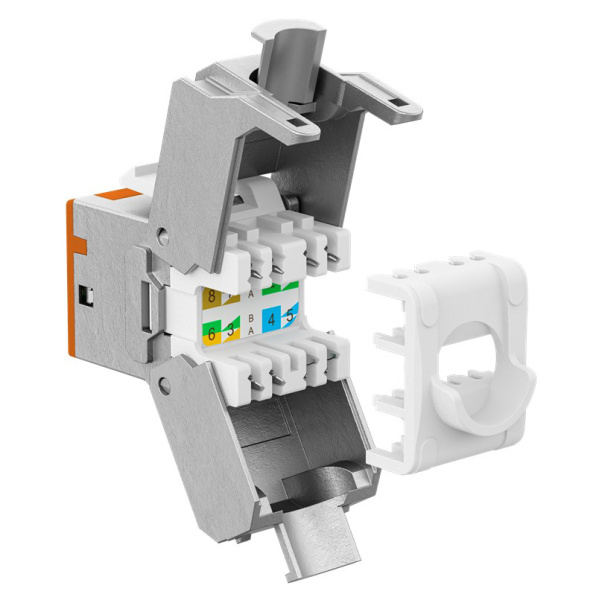 Alternative view of GOOBAY Keystone module RJ45 77947, CAT 6A STP, slim, toolfree, ασημί/πορτοκαλί