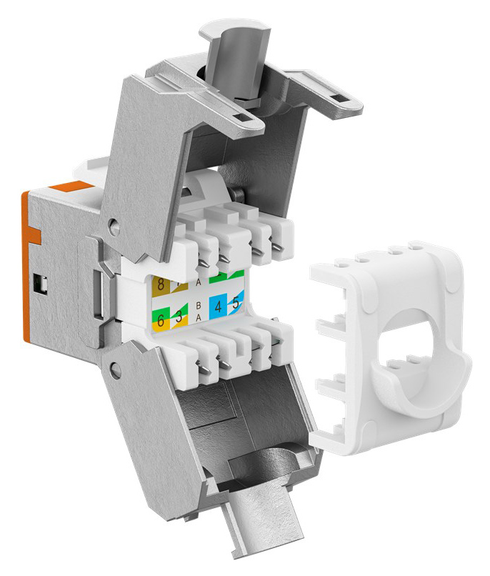 GOOBAY Keystone module RJ45 77947, CAT 6A STP, slim, toolfree, ασημί/πορτοκαλί - Image 2