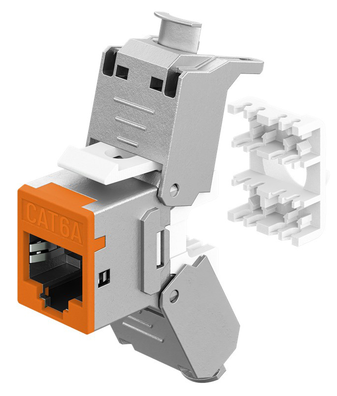 GOOBAY Keystone module RJ45 77947, CAT 6A STP, slim, toolfree, ασημί/πορτοκαλί - Image 3