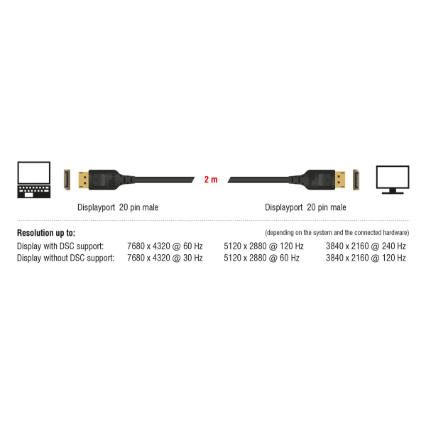 Alternative view of DELOCK καλώδιο DisplayPort 85660, certified, 8K/60Hz, 32.4 Gbps, 2m, μαύρο