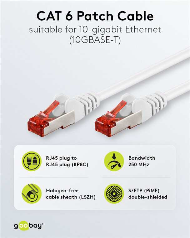 GOOBAY καλώδιο δικτύου 93507, CAT 6 S/FTP, copper, 250MHz, 3m, λευκό - Image 2