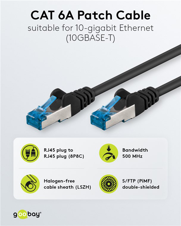GOOBAY καλώδιο δικτύου 93706, CAT 6A S/FTP, 500MHz, Copper, 10m, μαύρο - Image 2