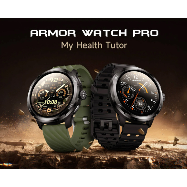 Alternative view of ULEFONE smartwatch Armor Watch Pro, 2x λουράκια, heart rate, 1.50" AMOLED, GPS, 5 ΑΤΜ/IP68/IP69K/MIL-STD-810H, μαύρο