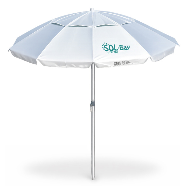 BRUNO ομπρέλα παραλίας αλουμινίου SOL-BAY BRN-0286, 2 μέτρων, ασημένια επίστρωση με UV προστασία UPF 50+, αντιανεμικός σκελετός Fiberglass, ρυθμιζόμενο ύψος & κλίση, φορητή με θήκη μεταφοράς