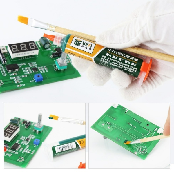 Alternative view of BEST PCB Repairing UV Solder mask ink BST-UVH900, 10cc, πράσινο