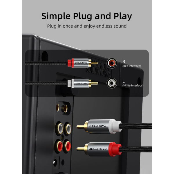 Alternative view of CABLETIME καλώδιο ήχου 2x RCA σε 2x RCA CT-RCA, 1m, μαύρο