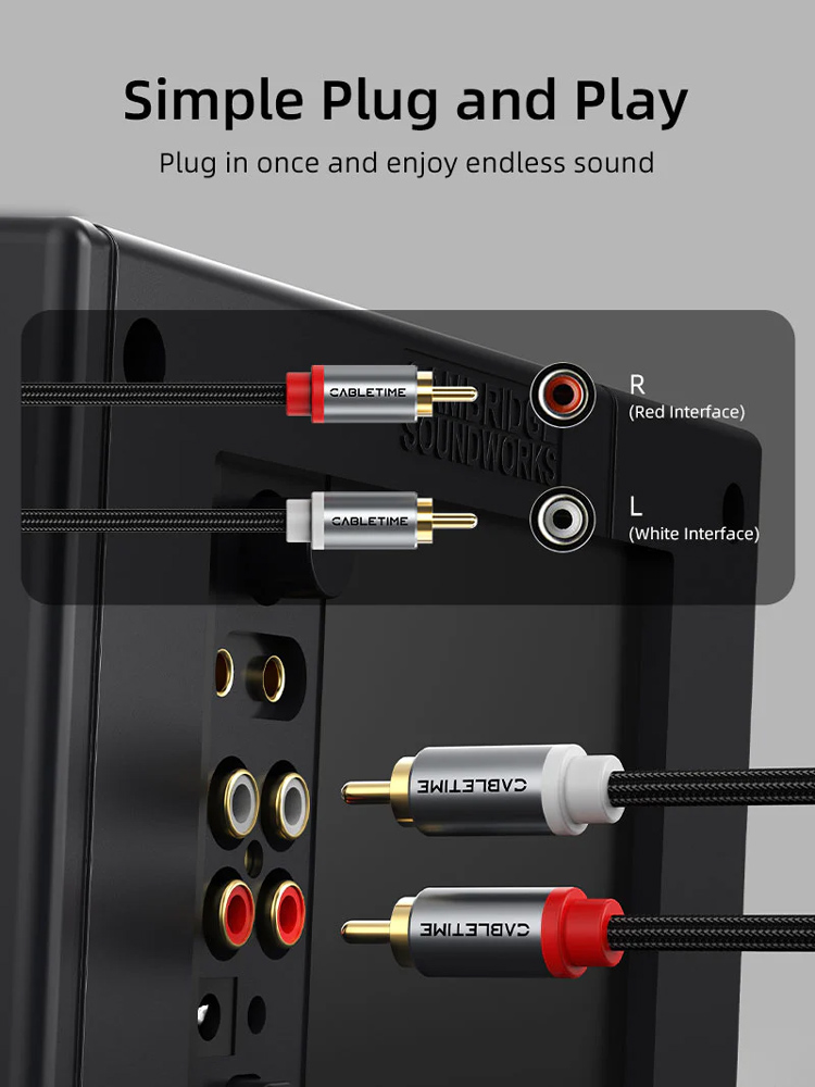 CABLETIME καλώδιο ήχου 2x RCA σε 2x RCA CT-RCA, 5m, μαύρο - Image 2
