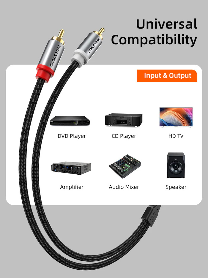 CABLETIME καλώδιο ήχου 2x RCA σε 2x RCA CT-RCA, 5m, μαύρο - Image 6