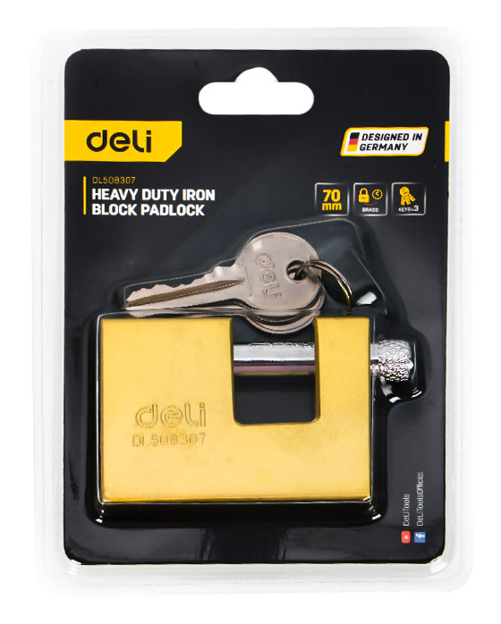 DELI λουκέτο τάκου με κλειδί DL508307, heavy duty, 70mm - Image 3
