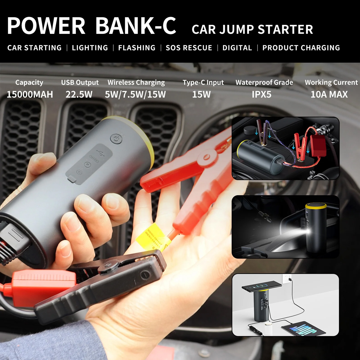 BAYU car kit με εκκινητής μπαταρίας/συμπιεστής αέρος/πιστόλι πλυσίματος/σκουπάκι αυτοκινήτου E-Pro C - Image 3