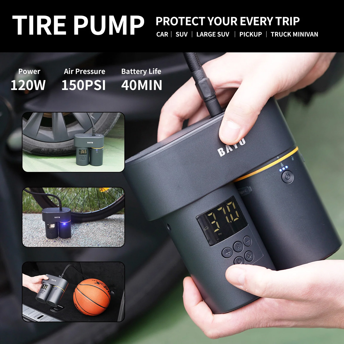 BAYU car kit με εκκινητής μπαταρίας/συμπιεστής αέρος/πιστόλι πλυσίματος/σκουπάκι αυτοκινήτου E-Pro C - Image 5