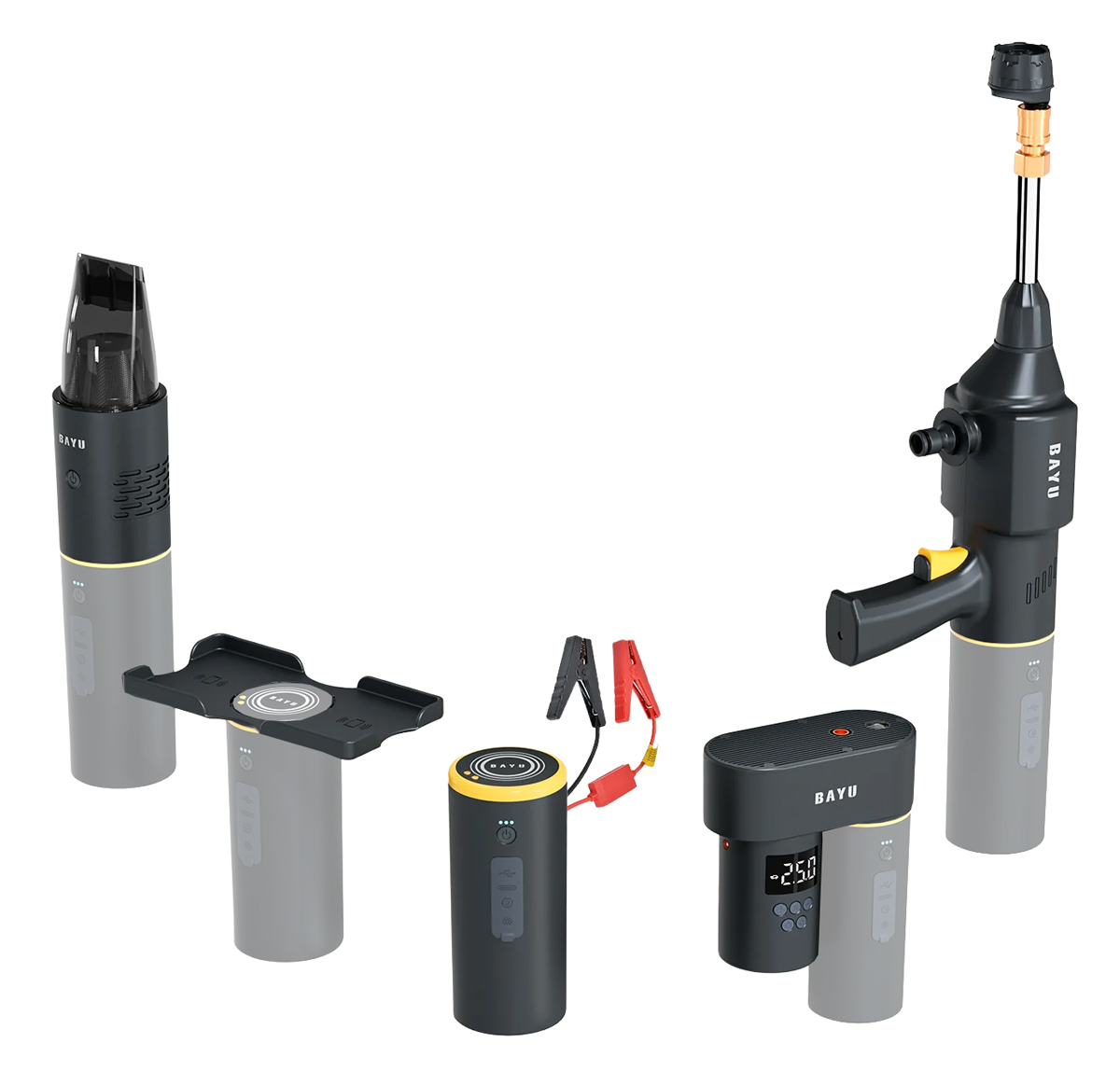 BAYU car kit με εκκινητής μπαταρίας/συμπιεστής αέρος/πιστόλι πλυσίματος/σκουπάκι αυτοκινήτου E-Pro C