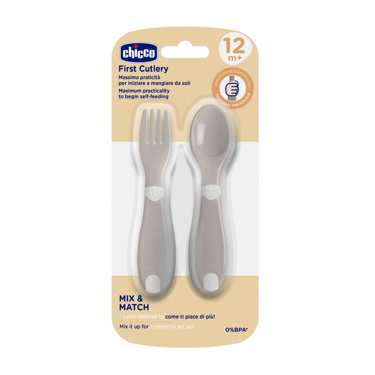 Chicco Πρώτο Σετ Κουτάλι/Πιρούνι Natural Γκρι Για 12+ Μηνών - Image 2