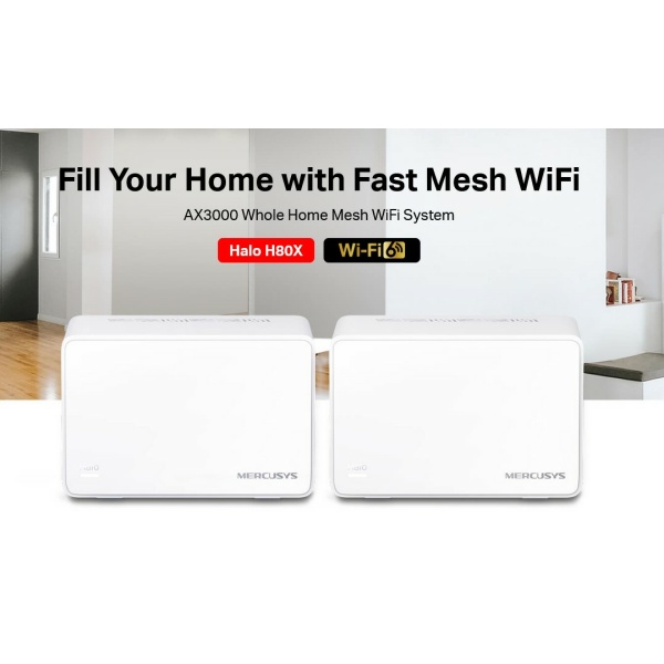 Alternative view of MERCUSYS Mesh Wi-Fi 6 System Halo H80X, 3Gbps Dual Band, 2τμχ, Ver. 1.0
