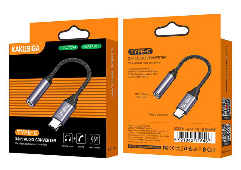 KAKUSIGA αντάπτορας USB-C σε 3.5mm KSC-428, γκρι - Image 3