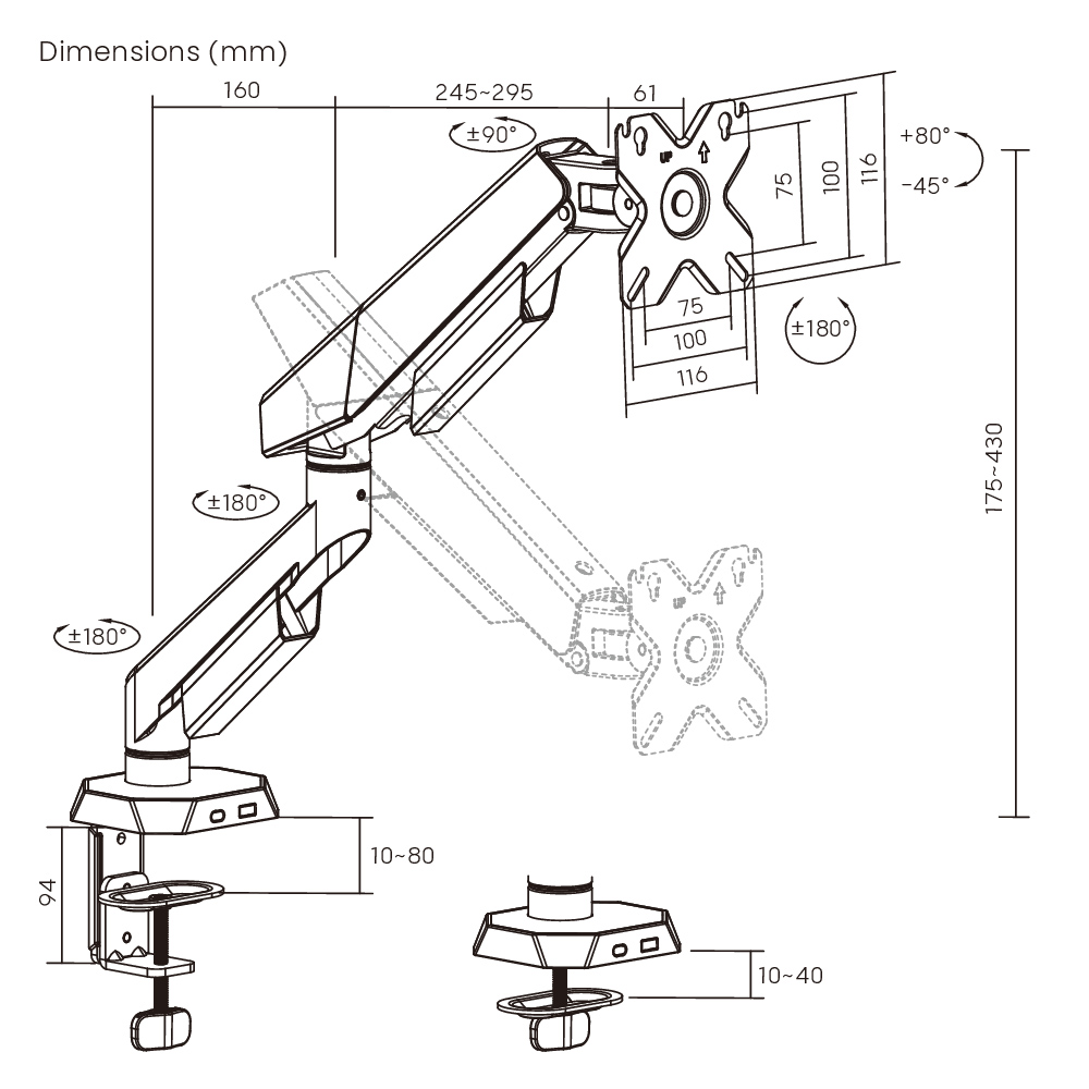 BRATECK βάση γραφείου οθόνης LDT114-C012, 17-40", έως 12kg - Image 4