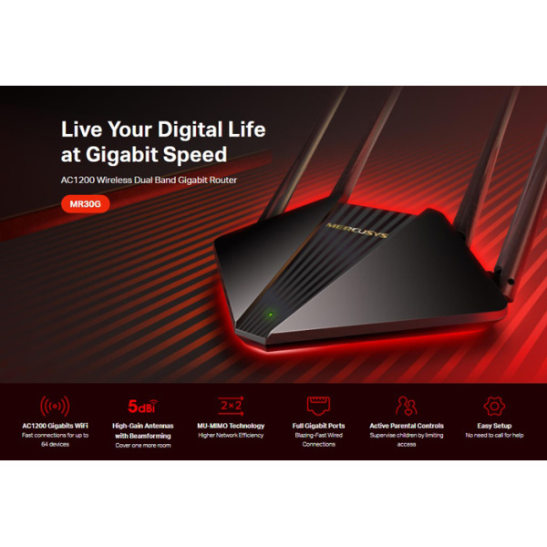 Alternative view of MERCUSYS wireless Gigabit router MR30G, Wi-Fi 1200Mbps AC1200, Ver. 1.0