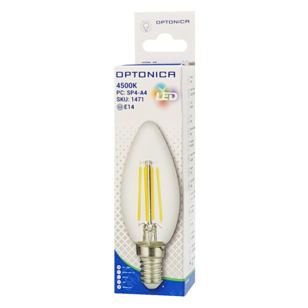 Alternative view of OPTONICA LED λάμπα Candle C35 Filament 1471, 4W, 4500K, E14, 400lm