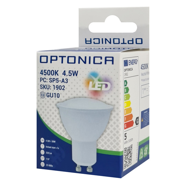 Alternative view of OPTONICA LED λάμπα spot 1902, 4.5W, 4500K, GU10, 320lm