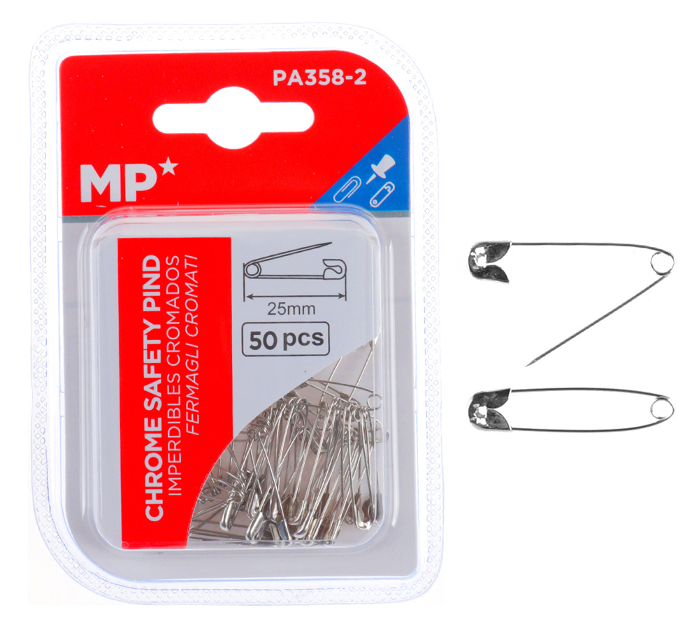 MP παραμάνες PA358-2, μεταλλικές, 25mm, ασημί, 50τμχ