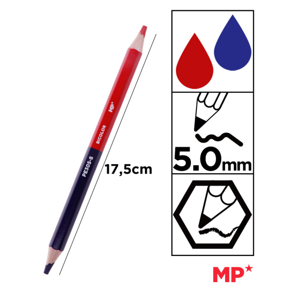 Alternative view of MP ξυλομπογιά με διπλή μύτη PE305, 5mm μύτη, εξάγωνο, μπλε/κόκκινο, 3τμχ